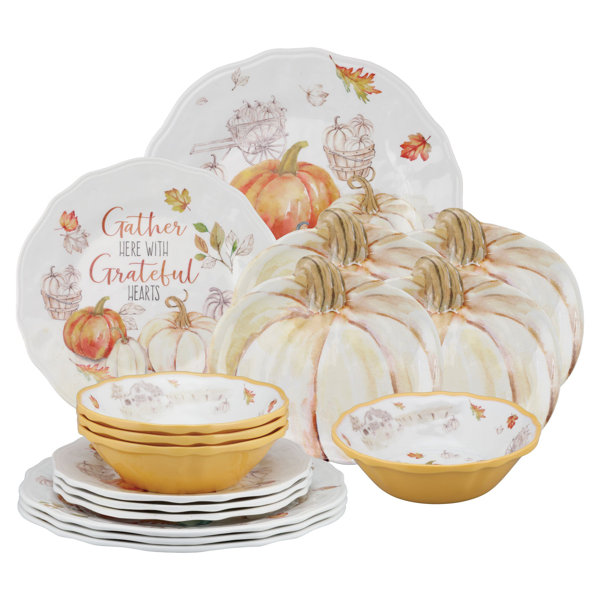 Rosalind Wheeler Pumpkin Season 16 Piece Melamine Dinnerware Set Wayfair